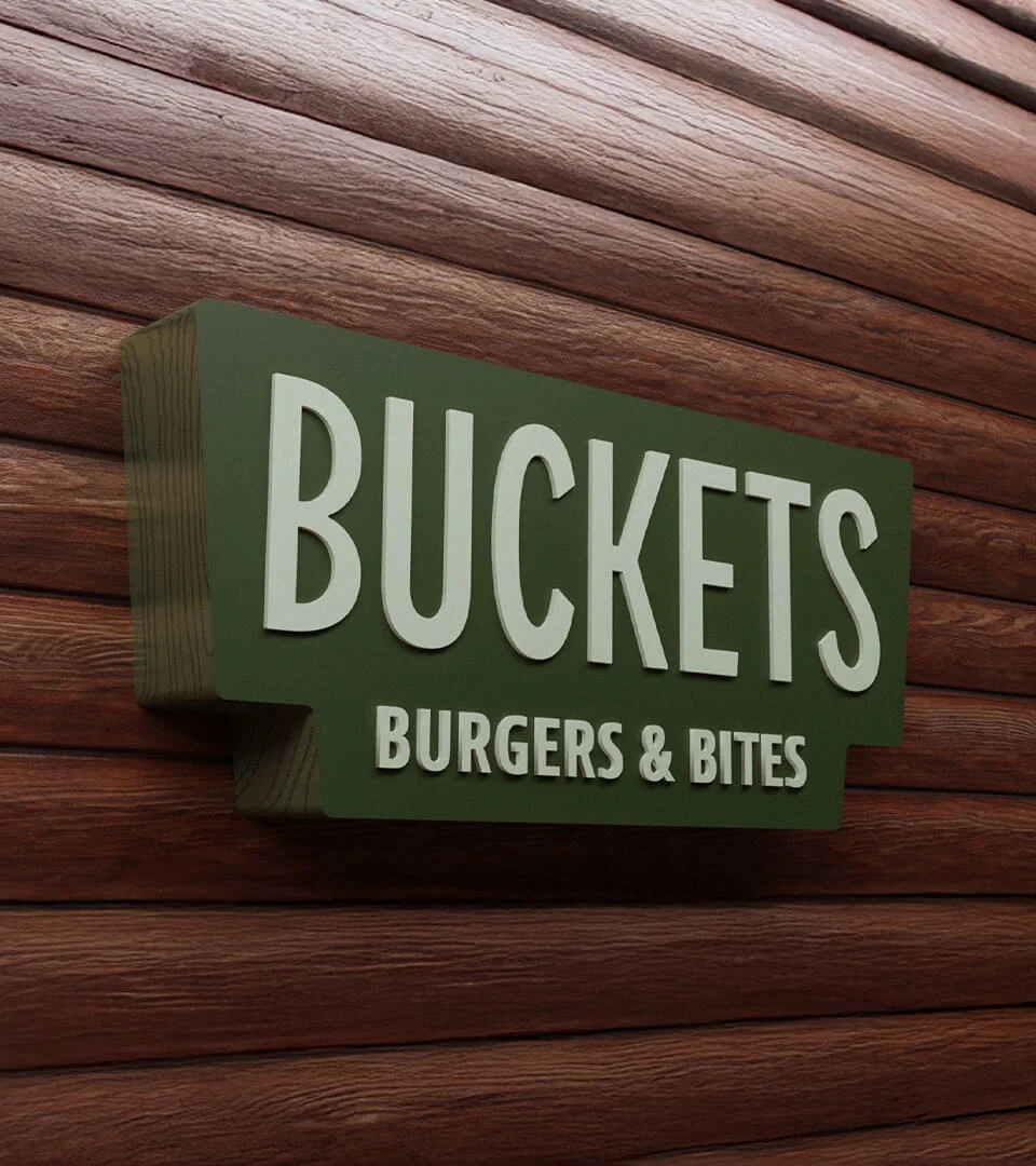 Buckets Burgers & Bites – design work by Melody Rose