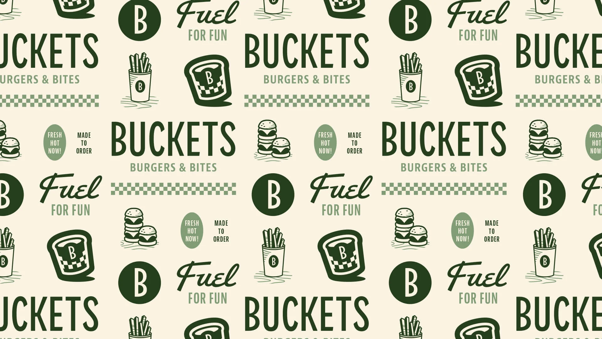 Buckets Burgers & Bites – design work by Melody Rose
