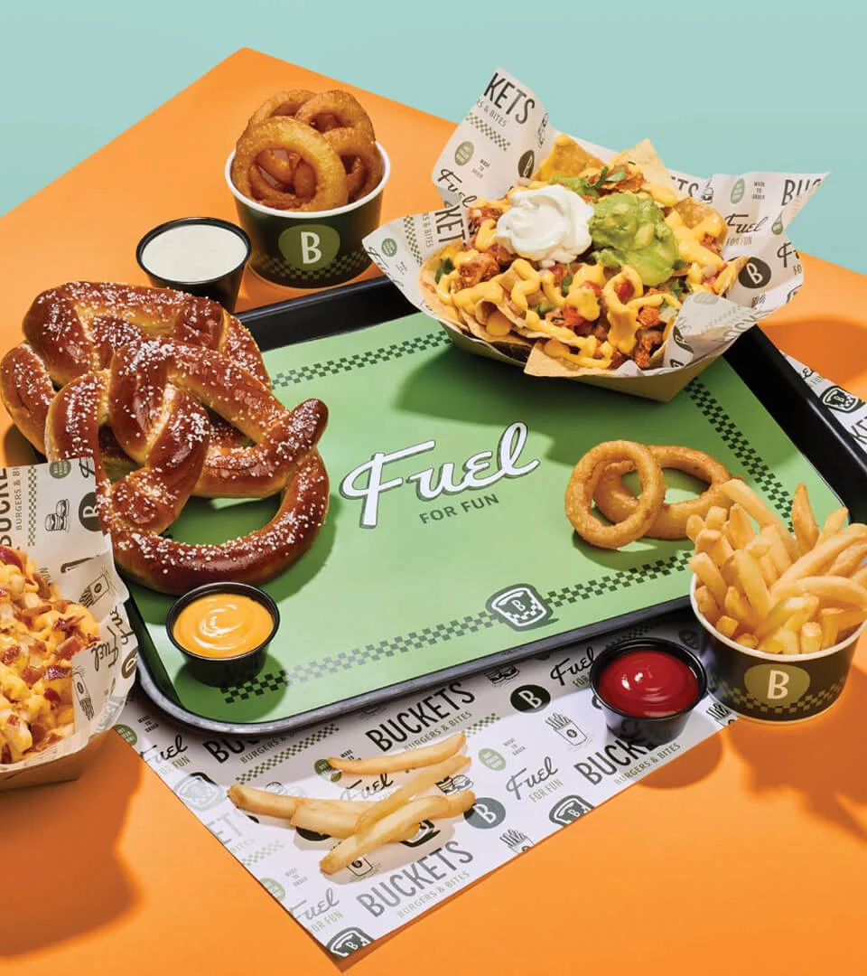 Buckets Burgers & Bites – design work by Melody Rose
