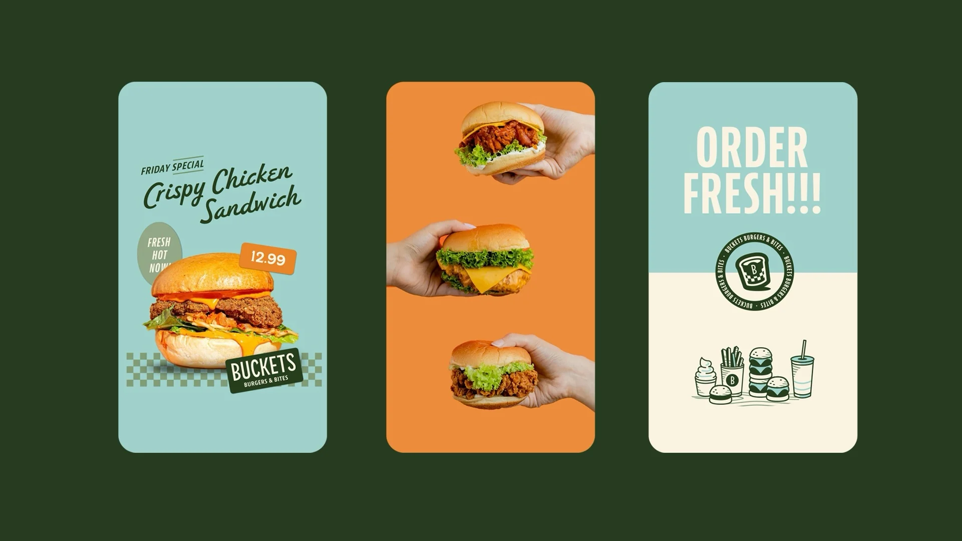 Buckets Burgers & Bites – design work by Melody Rose